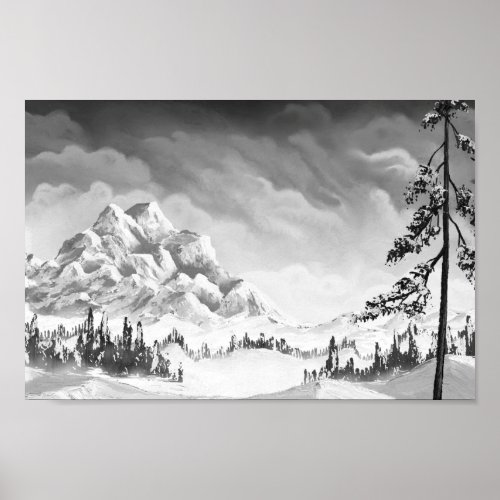 Monochrome Winter Mountain _ Digital Art Print