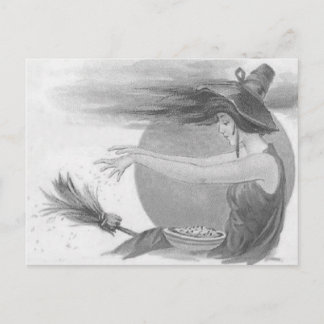 Monochrome Witch Full Moon Broom Magic Spell Postcard