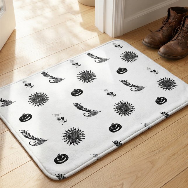 Monochrome Witchcore Halloween Pattern Doormat (Creator Uploaded)