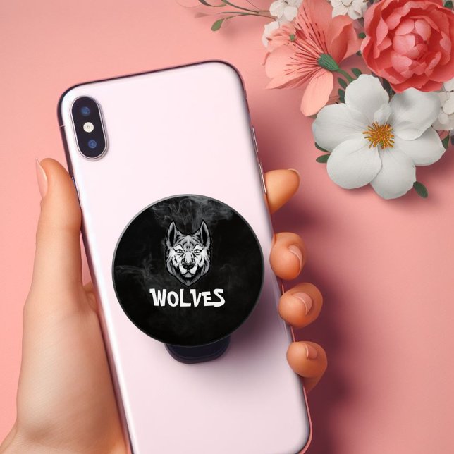 Monochrome Wolf Mascot eSports Popgrip PopSocket  (Creator Uploaded)