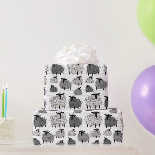 Monochrome Woolly Sheep Wrapping Paper (Party Gifts)