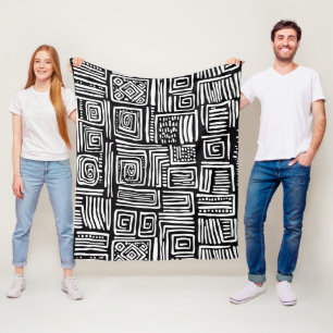 Monochrome Woven Line Black White Abstract Texture Fleece Blanket