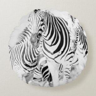 monochrome zebra group portrait, South African Nat Round Pillow