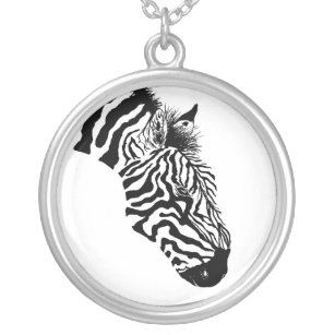 Monochrome Zebra Head Silver Plated Necklace