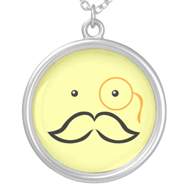 Monocle and Mustache Silver Plated Necklace (Front)
