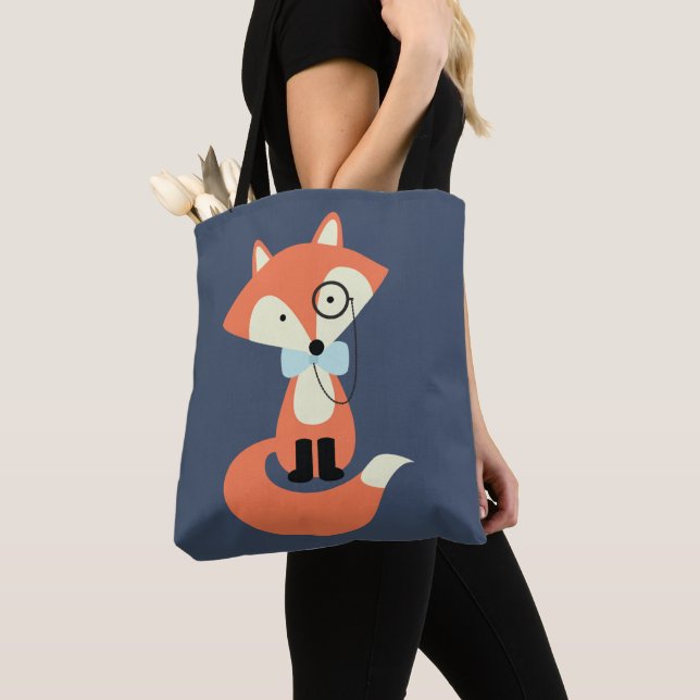 Monocle Hipster Red Fox Tote Bag (Close Up)