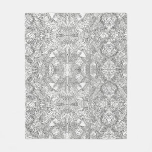 monocrome Symmetrical Doodle Mandala Black & White Fleece Blanket