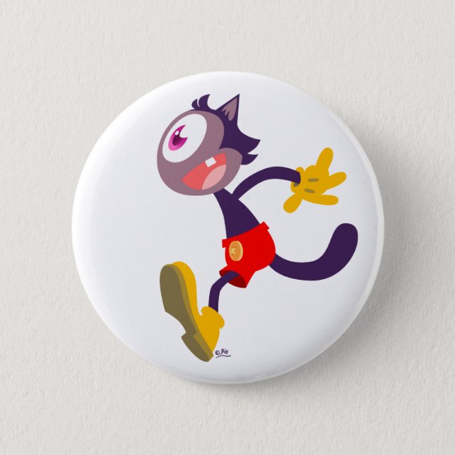 Monocular cat cartoon button badge (Front)