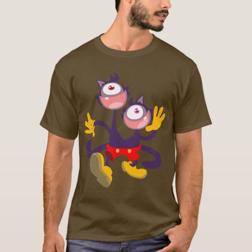 Monocular Cats in Tandem Walk Dark T_shirt