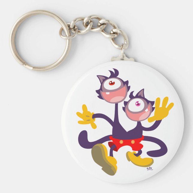 Monocular Cats in Tandem Walk keychain (Front)