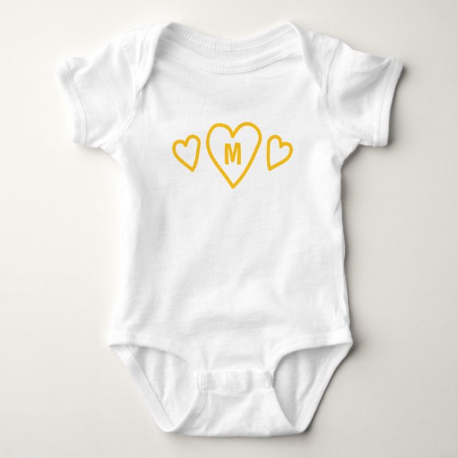 Monogam Yellow Hearts  Baby Bodysuit (Front)