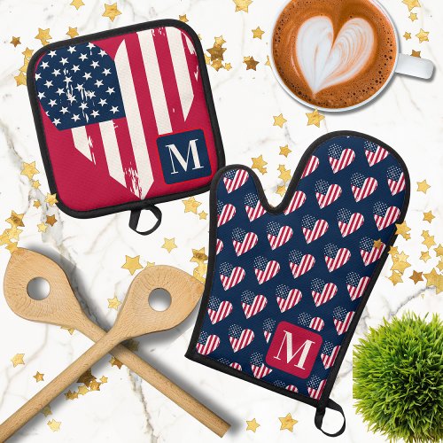 Monogram4th of July Independence Day Oven Mitt  Pot Holder Set