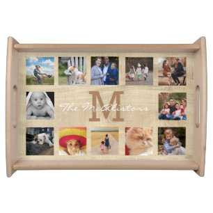 Monogram 12 photo Template Family Collage Serving Tray