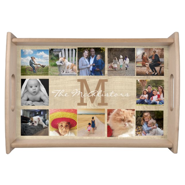 Monogram 12 photo Template Family Collage Serving Tray (Front)