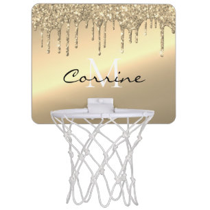 Monogram 14k Brass Gold Metallic Dripping Glitter Mini Basketball Hoop