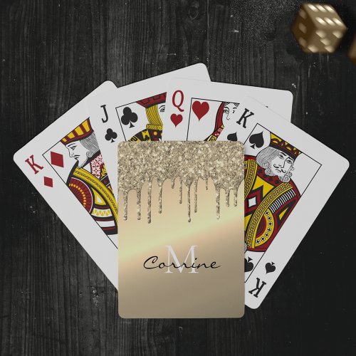 Monogram 14k Brass Gold Metallic Dripping Glitter Poker Cards