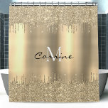 Monogram 14k Gold Dbl Dripping Glitter Metallic Shower Curtain at Zazzle