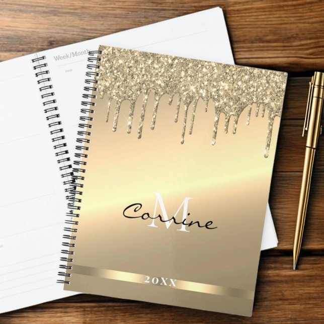 Monogram 14k Gold Dripping Glitter Metallic Daily Planner (Creator Uploaded)