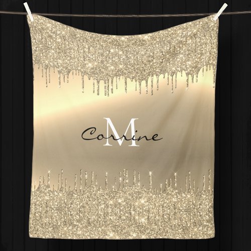 Monogram 14K Gold Dripping Glitter Metallic Plush Fleece Blanket