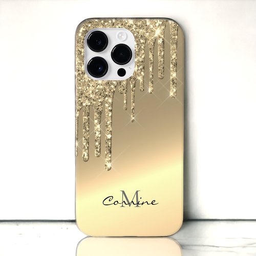 Monogram 14k Gold Side Dripping Glitter Android  Case_Mate iPhone 14 Pro Max Case