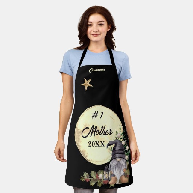 Monogram #1 Grandmother Watercolor Gnome Apron (Worn)