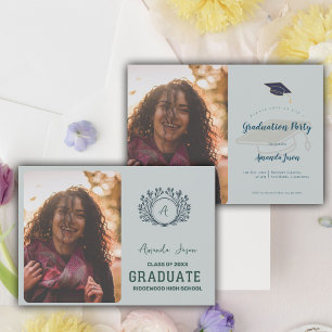 Monogram 2025 Grad Two Photo Graduation Party Invitation