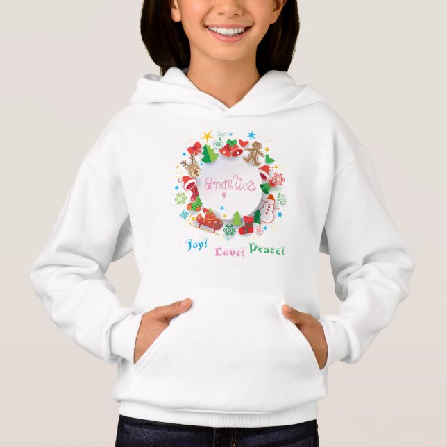 Monogram 20XX Hello Winter Holiday Symbols Pattern Hoodie (Front)