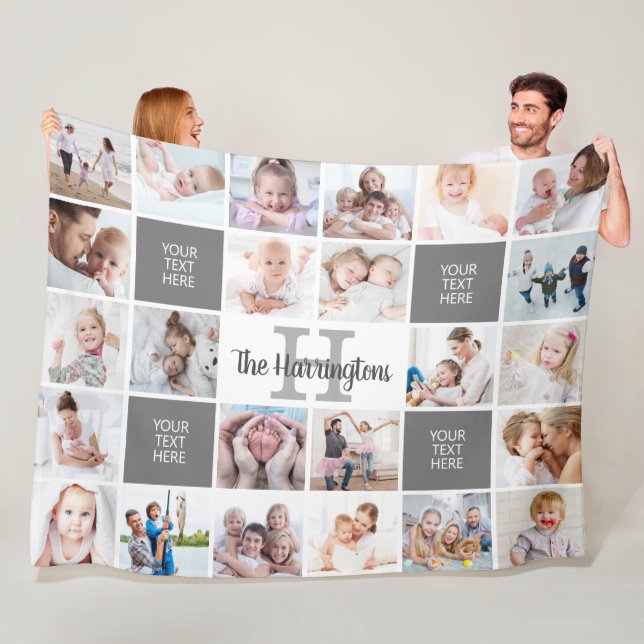 Monogram 24 Photo Collage Custom Personalized Fleece Blanket (In Situ)