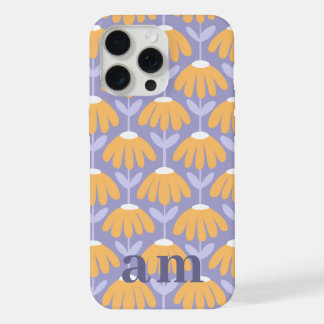 Monogram 2 Initials Heather Blue Vintage Floral iPhone 15 Pro Max Case
