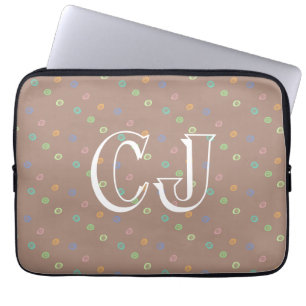 Monogram 2 Initials Trendy Beige Dots Pattern Laptop Sleeve