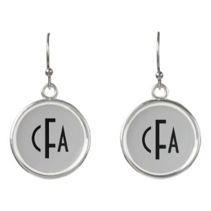 Monogram 3 initial block font dangle earrings