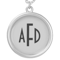Monogram 3 initial block font silver plated necklace