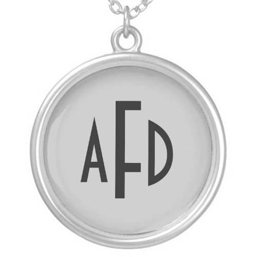 Monogram 3 initial block font silver plated necklace