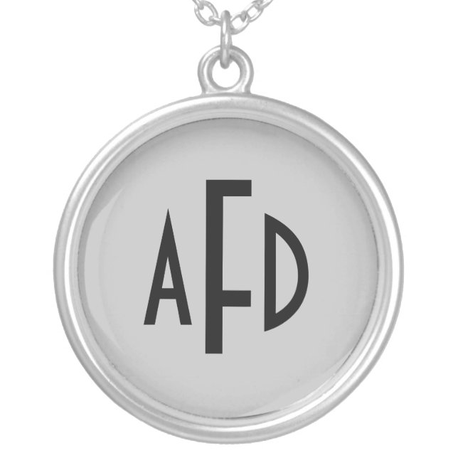Monogram 3 initial block font silver plated necklace (Front)