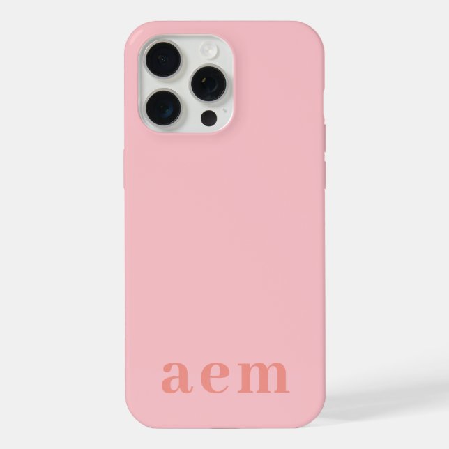 Monogram 3 Initials Pink Minimalist iPhone Case (Back)