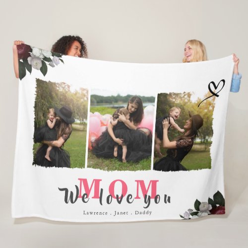 Monogram 3 Photo Collage Mother Family or Wedding Fleece Blanket