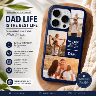 Monogram 3 Photo Dad Life is the Best Life iPhone 15 Pro Case