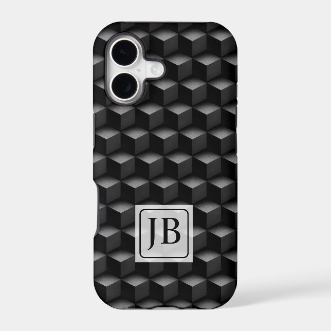 Monogram, 3D Black Geometric Pattern, Modern Case-Mate iPhone Case (Back)