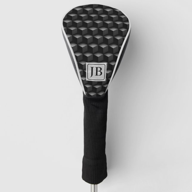Monogram, 3D Black Geometric Pattern, Modern Golf Head Cover (Front)