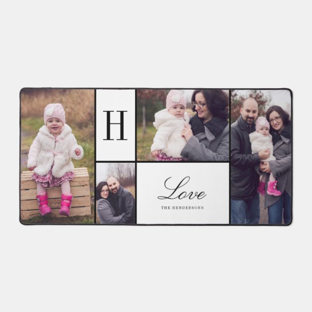 Monogram 4 Photo Collage Desk Mat (Front)