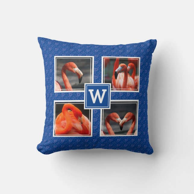 Monogram 4 Photo Template Keepsake Throw Pillow (Front)