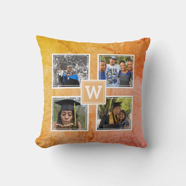 Monogram 4 Photo Template Modern Yellow Throw Pillow (Front)
