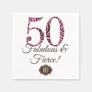 Monogram 50th Birthday Fabulous & Fierce Paper Napkins