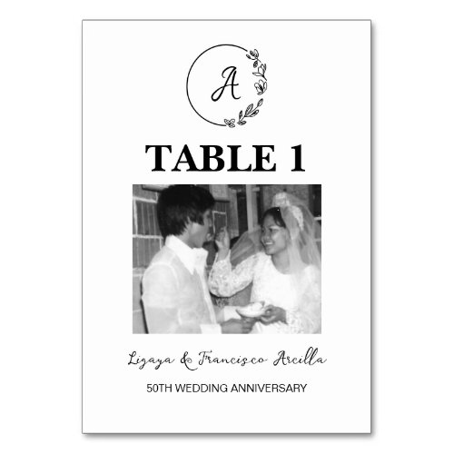 Monogram 50th Wedding Anniversary Custom Photo Table Number