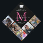 Monogram 5 Photo Black Blush Pink Class Grad Graduation Cap Topper<br><div class="desc">Elegant Monogram 5 Photo Black Blush Hot Magenta Pink Class Grad Graduation Cap Topper</div>