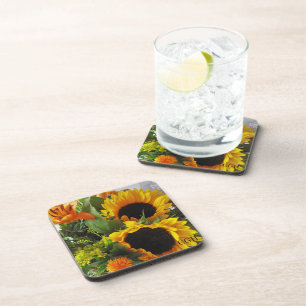 Monogram, (6) Beautiful Sunflowers Print Beverage Coaster
