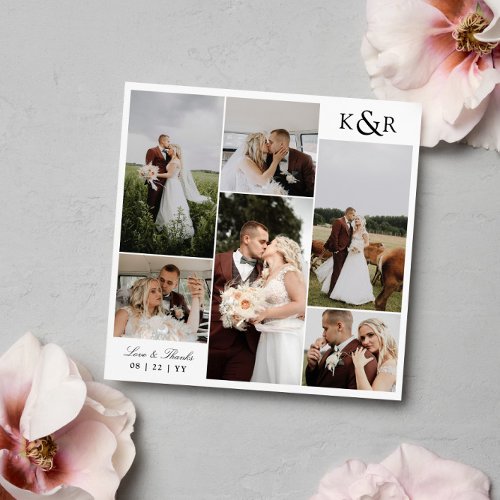 Monogram 6 Photo Collage Wedding Love  Thanks Thank You Card