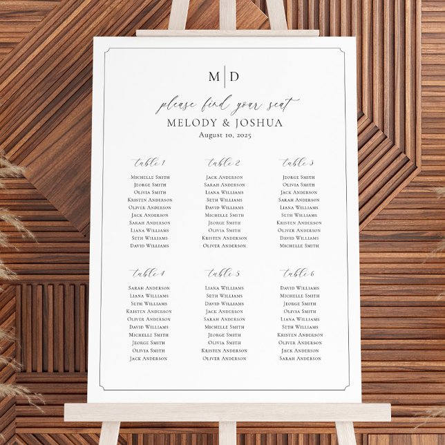 Monogram 6 Tables Seating Chart Border  Foam Board (Creator Uploaded)