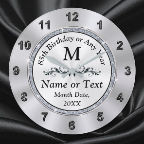 Monogram, 85th Birthday Gift for Him or Her, Large Clock