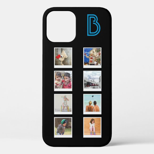 Monogram 8 photo Template Collage Modern Blue Case-Mate iPhone Case (Back)